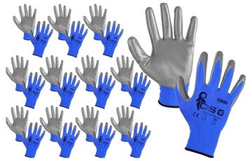 12x Rękawice robocze Cerro CXS nylon z nitrylem 9