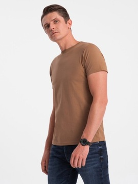 T-shirt męski klasyczny bawełniany BASIC brązowy V13 OM-TSBS-0146 M