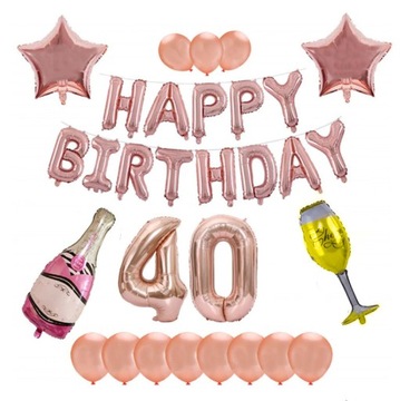 ZESTAW 40 lat urodziny HAPPY BIRTHDAY rose gold