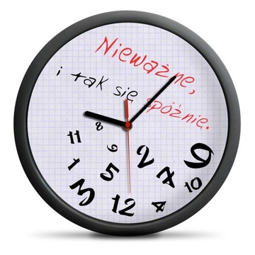 ZEGAR ŚCIENNY DLA SPÓŹNIALSKICH NA ŚCIANĘ ŚMIESZNY