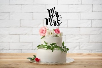 Topper na tort Mr&Mrs czarny 25,5cm ślub wesele