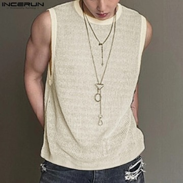 INCERUN Men's Tank Tops Solid Color O-neck Sleevel