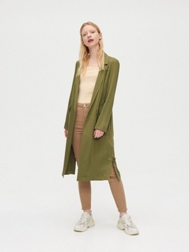 zielony khaki płaszcz cargo trencz H&M długi