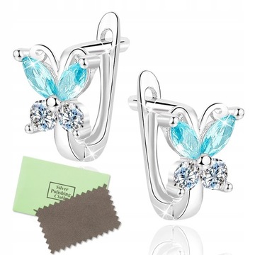 PIĘKNE KOLCZYKI srebrne 925 MOTYLKI DLA DZIECKA KOMUNIA