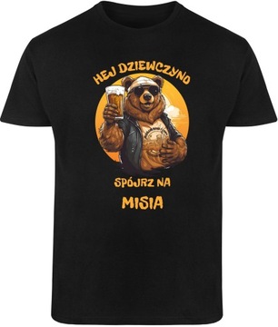 T-SHIRT MĘSKI PIWO PIWOSZ MIŚ MISIEK ŚMIESZNA KOSZULKA CZARNA R-XS A142