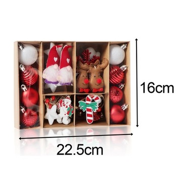 32x Bombki Świąteczne Ozdoby Bombki Choinkowe Czerwone Białe