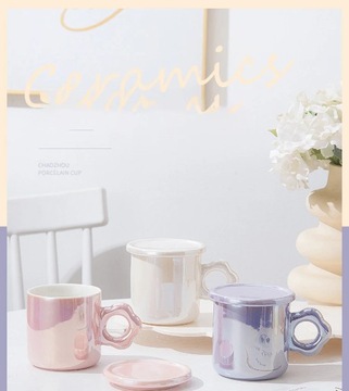 Симпатичная керамическая кружка для воды с крышкой, простая кофейная чашка с цветочной ручкой, бытовая