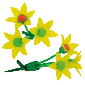 Разбрызгиватель садовый с 3 цветами и фонтаном.