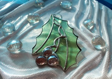 Витражная омела, новогоднее украшение на окно F