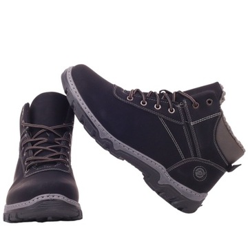 BUTY ZIMOWE MĘSKIE CZARNE OCIEPLANE SPORTOWE SZYTE