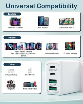Быстрое зарядное устройство мощностью 40 Вт, 2 USB + 2 USB C, вилка английской версии