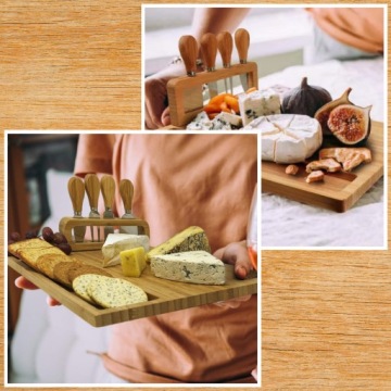 СЕРВИРОВОЧНАЯ ДОСКА ДЛЯ ПОДАЧИ СЫРОВ ХОЛОДНЫХ МЯСНЫХ ЗАКУСОК С НОЖАМИ БАМБУК