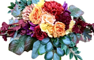 JESIENNY KOMPLET Wiązanka + BUKIET Stroik Sztuczne KWIATY na Cmentarz Grób