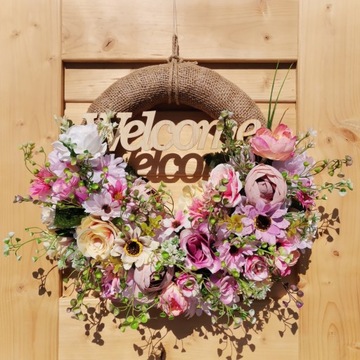 Весенние летние цветы дверной венок ДОБРО ПОЖАЛОВАТЬ