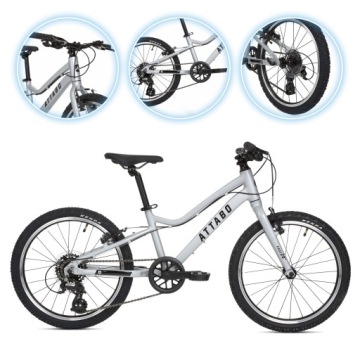 Dětské kolo Attabo Ease 20" 9,1 kg stříbrné Lehký Rám 7-RYCHLOSTNÍ Pohon