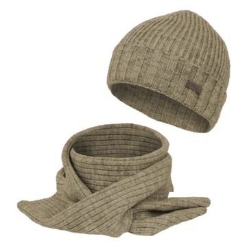 W474D Beżowy komplet zimowy czapka i szalik