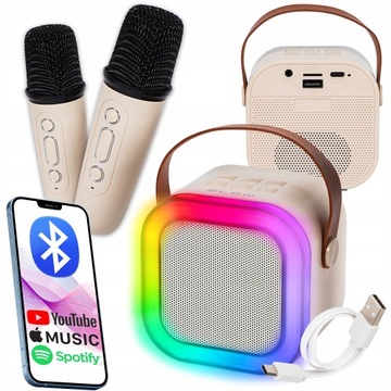 GŁOŚNIK BLUETOOTH PRZENOŚNY ZESTAW KARAOKE RGB 2 MIKROFONY USB SD MINI JACK