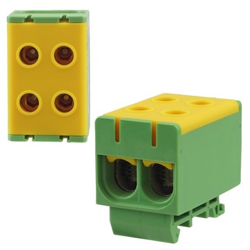 ZŁĄCZKA SZYNOWA PODWÓJNA PRZELOTOWA ZACISK SZYNA ŻÓŁTO ZIELONA 4X 2,5-35mm2