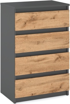KOMODA 4 SZUFLADY SZAFKA SZARY MAT DĄB WOTAN