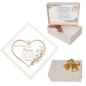 BIAŁA SZATKA DO CHRZTU dla chłopca dziewczynki NA CHRZEST IMIĘ pudełko