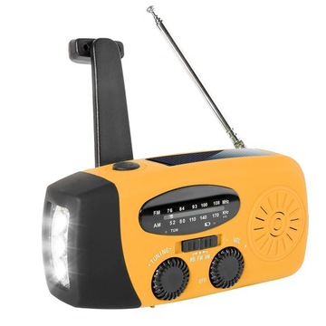 Pomarańczowe radio awaryjne zasilane słońcem