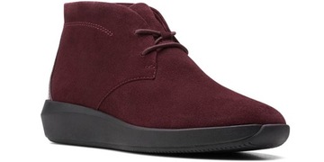 CLARKS Botki damskie Tawnia Lace burgundowe skórzane zamszowe 37,5