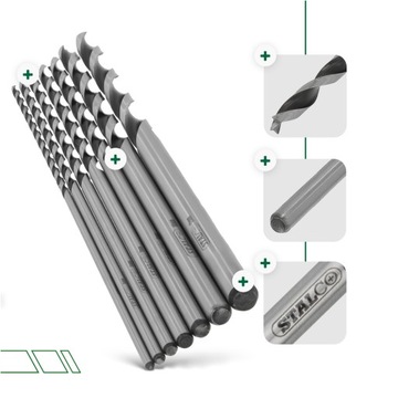 НАБОР СВЕРЛ 7x Сверла по дереву ДЛИННЫЕ СПИРАЛЬНЫЕ Сверла 4–12 мм для гипсокартона