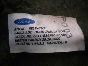 FORD TRANSIT 2010 IZOLACE  TERMICKÁ TLUMENÍ KRYTU KAPOTY MOTORU