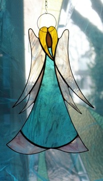 Витраж Тиффани про Ангел, большой, голубой опал