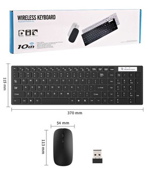 KLAWIATURA I MYSZKA MYSZ BEZPRZEWODOWA ZESTAW CICHA USB Numeryczna SLIM