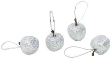 SREBRNE JABŁUSZKA BROKATOWE 2,5CM 18 SZTUK JABŁKA Z ZAWIESZKĄ BOMBKI ŚWIĘTA