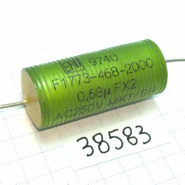 Kondensator MKT 680nF 250VAC X2 14x32 osiowy x2