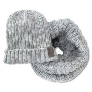 NAJGRUBSZY KOMPLET MĘSKI CZAPKA + KOMIN szal ciepły WEŁNIANY zimowy PREMIUM