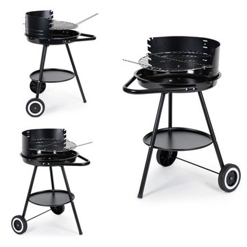GRILL Węglowy Gril Ogrodowy OKRĄGŁY 42cm REGULACJA KÓŁKA SOLIDNY Z RĄCZKĄ