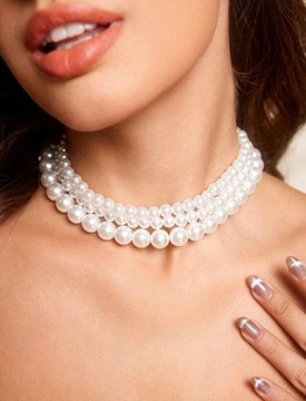 Naszyjnik choker z pereł gruby szeroki warstwowy 3 w 1 z perłami