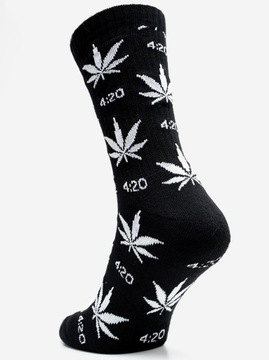 DŁUGIE SKARPETKI MESKIE Kush 4:20 LIŚCIE SKARPETY BAWEŁNIANE Czarne