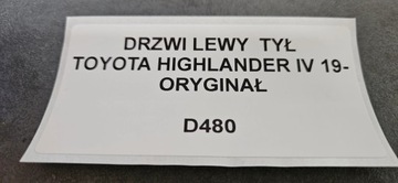 DVEŘE LEVÝ ZADNÍ TOYOTA HIGHLANDER IV 19- ORIGINÁLNÍ