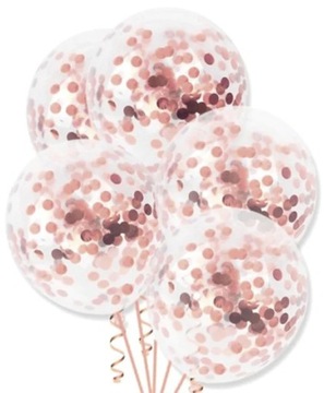 Balony transparentne z KONFETTI ROSE GOLD konfetti złoty róż 12cali 4szt