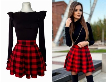 МИНИ-ЮБКА В КЛЕТКУ, Черный, Белый, Расклешенная, со складками, РОЖДЕСТВЕНСКИЙ S
