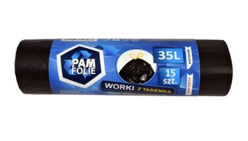 WORKI NA ŚMIECI 35L z taśmą CZARNE - 15 szt