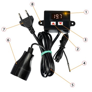 ЭЛЕКТРОННЫЙ ТЕРМОСТАТ-РЕГУЛЯТОР ТЕМПЕРАТУРЫ С РОЗЕТКОЙ И ВИЛКОЙ 230В