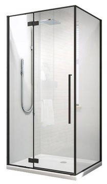 Kabina prysznicowa prostokątna CZARNA drzwi uchylne 100 x 80 cm UNIWERSALNA
