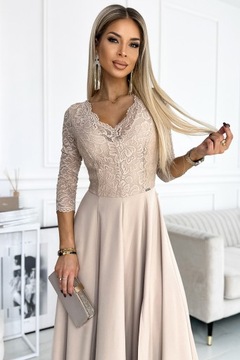 Sukienka elegancka maxi z rozcięciem długa koronkowa suknia z koronki
