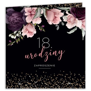 ZAPROSZENIA na 18 urodziny Flowery Black 10szt