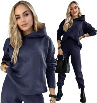 Modny wygodny dzianinowy KOMPLET DRESOWY DRES z kapturem
