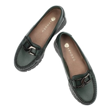 Zielone Stylowe Mokasyny Armodo Modne Obuwie Damskie