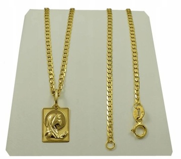 Złoty Łańcuszek Pancerka Pełny z Medalikiem pr 585 Grawer Gratis