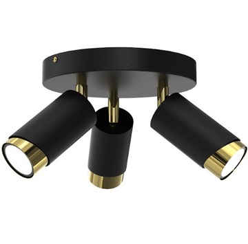 EWILIGHT Lampa sufitowa wisząca żyrandol tuba eye 3xGU10 czarny/złoty