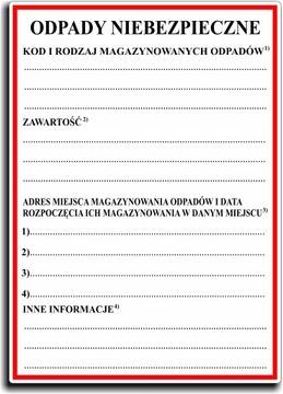 ODPADY NIEBEZPIECZNE Naklejka Etykieta FOLIA 25szt