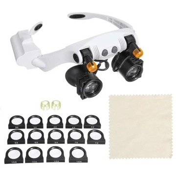 OKULARY JUBILERSKIE NAPRAWA LUPA 25X OPASKA NA GŁOWĘ OKULARY PRECYZYJNE LED